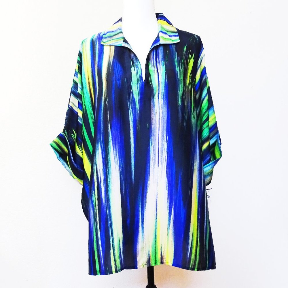 NATORI Hayworth Blue Multi Color Boxy  Polyester Top XL
